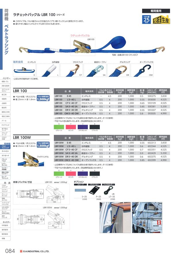 オーエッチ工業 LBR604シリーズ ラチェットバックル 幅50mm 長さ